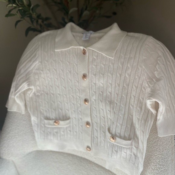 Nicole Miller Cream Cable Knit Cardigan - Picture 4 of 7